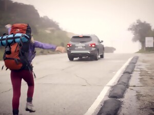Sultry Hitchhiker Ends Up Having An MMF Threesome With Two Strangers