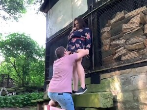 Chubby Girlfriend And Her Boyfriend Having A Lot Of Fun Outdoors In Public Park