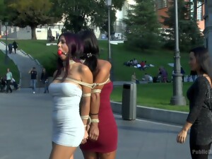 Coral Joice And Julia De Lucia Tied Up In Public With Ball Gags
