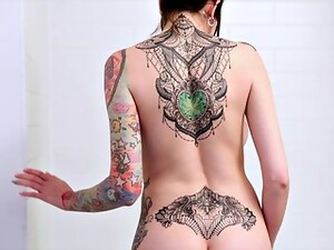 Tattoed Chick With Huge Tits Showering And Teasing