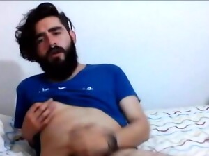 Gay Bearded Young Cub Plays With His Cock And Nipple