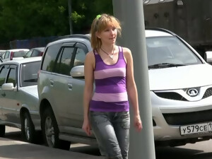Skanky Blonde Russian Girl Pees Right In The Middle Of The Street