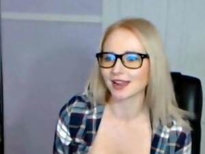 Blonde Babe Thealexalondon With Sexy Glasses Riding On Dildos