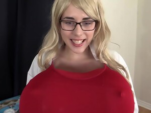 Nerdy Saffron As Busty Scientist - POV Blowjob With Cum In Mouth