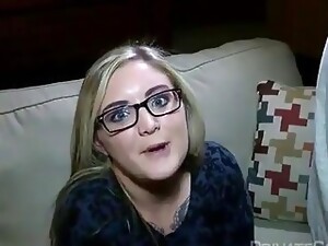Charming Blonde Babe With Glasses Sucks Dick For Free And Gets It Inside That Perfectly Shaved Pussy