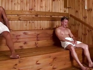 Busty Blonde Milf, Angel Wicky Is Having A Mmf Threesome In The Sauna And Enjoying It