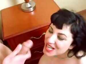 Blowjob Is Like A Game For That Horny Brunette With Natural Tits