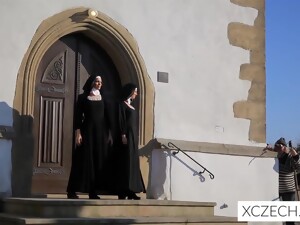 2 Stunning Natural Breasted Catholic Nuns Go Down On Each Other