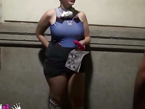 Busty Nerd Redhead Looks For Guys To Suck In A Public Street
