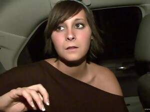 Amateur Brunette Chick Shows Her Natural Tits In A Car