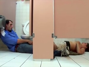 Dude Fucks A Pussy Through Lacy Pantyhose On A Toilet Floor