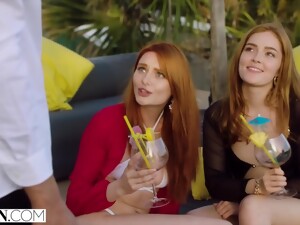 VIXEN Gorgeous Redheads Seduce Bartender While On Vacation - Alberto Blanco