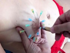 Tortured Girl with Needles Injection Saline in Tit and Pussy
