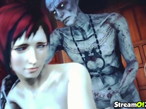 Redhead Slutty Babe Enjoying Hard Sex Time With Big Dick Alien Guy In The Apartment