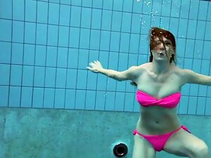 Beauty In A Pink Swimsuit Lera Shows A Naked Body Under Water
