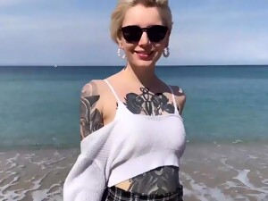 Tattooed Teen Eats Cum After Oral Play On The Beach