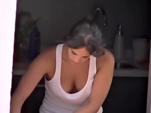 My Smoking Hot Neighbor Shows Off Her Cleavage While Cleaning