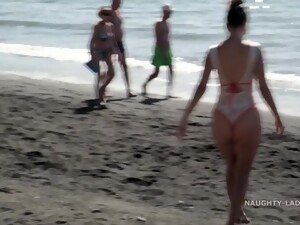 Naughty Russian MILF In Spain At The Beach In See Thru Swimsuit - After Beach - Public