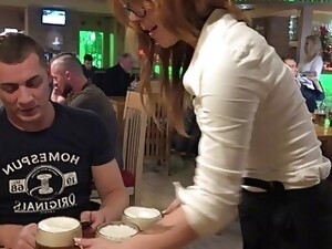 Cute Waitress Agrees To Take Several Dicks In The Bar