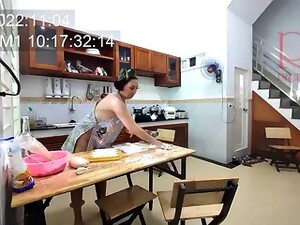 Ravioli Time! Naked Maid Works In The Hotel Kitchen. Depraved Maid Works In The Kitchen Without Panties