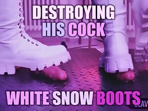 Slave POV Of Tamy Destroying Your Cock In White Snow Boots With An Aggressive CBT, Bootjob And Post Orgasm- FH Exclusive