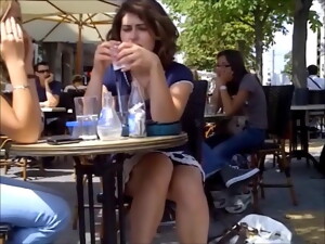 Brunette In A Summer Café Teasing