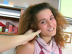 Playful Redhead Teen With Curly Hair Eats Sugary Cock At The Kitchen
