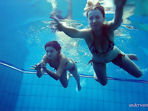 Torrid Chick Marusia And Her Best Friend Flash Their Tits Underwater