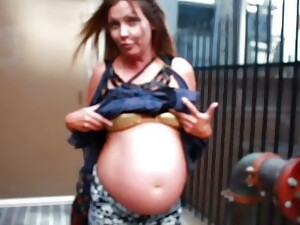 Pregnant Street-Showing Off The Belly In A Bikini Top