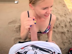 Blowjob On The Beach - Doggystyle In Swimsuit - Sexy Teen Sucks Big Cock